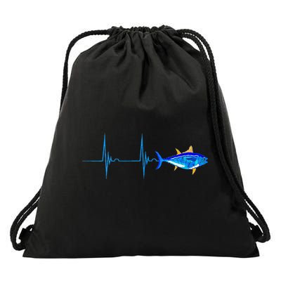 Bluefin Tuna Heartbeat EKG Pulseline Deep Sea Fishing Drawstring Bag
