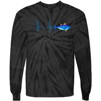 Bluefin Tuna Heartbeat EKG Pulseline Deep Sea Fishing Tie-Dye Long Sleeve Shirt