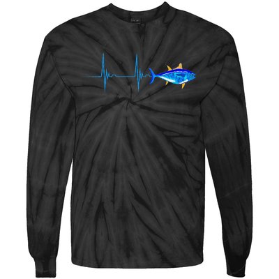 Bluefin Tuna Heartbeat EKG Pulseline Deep Sea Fishing Tie-Dye Long Sleeve Shirt