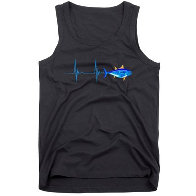 Bluefin Tuna Heartbeat EKG Pulseline Deep Sea Fishing Tank Top