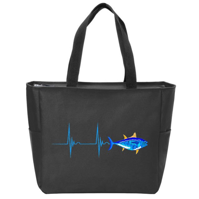 Bluefin Tuna Heartbeat EKG Pulseline Deep Sea Fishing Zip Tote Bag