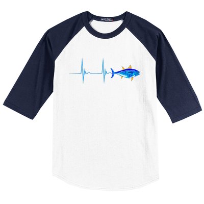 Bluefin Tuna Heartbeat EKG Pulseline Deep Sea Fishing Baseball Sleeve Shirt