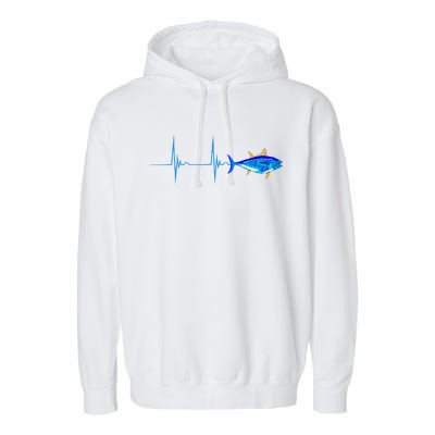 Bluefin Tuna Heartbeat EKG Pulseline Deep Sea Fishing Garment-Dyed Fleece Hoodie