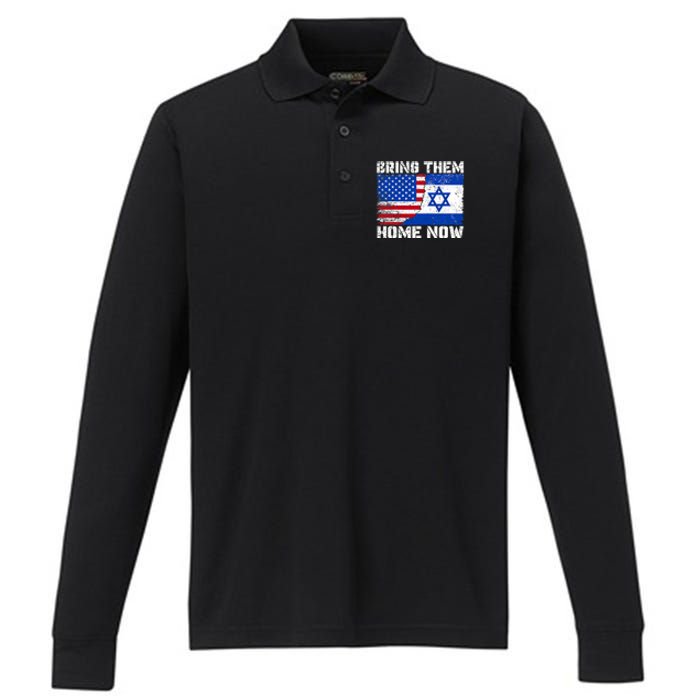 Bring Them Home Now Bring Them Home Now Israel Flag Performance Long Sleeve Polo