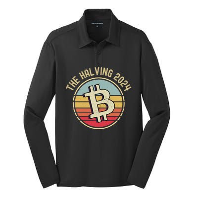 Bitcoin The Halving 2024 To The Moon Silk Touch Performance Long Sleeve Polo