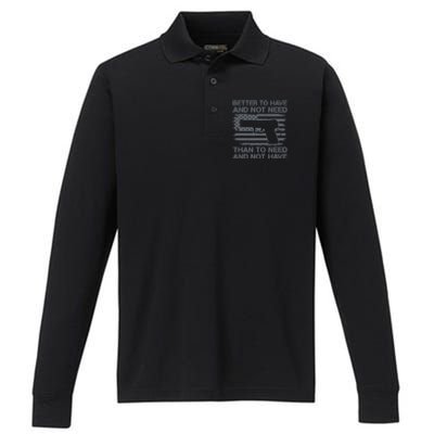 Better To Have And Not Need Pro Guns 9mm Pistol USA Flag Performance Long Sleeve Polo