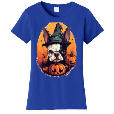 Boston Terrier Halloween Witch Pumpkin Dog Lover Gift Women's T-Shirt