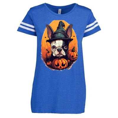 Boston Terrier Halloween Witch Pumpkin Dog Lover Gift Enza Ladies Jersey Football T-Shirt