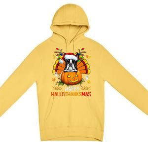 Boston Terrier Happy Hallothanksmas Halloween Christmas Premium Pullover Hoodie