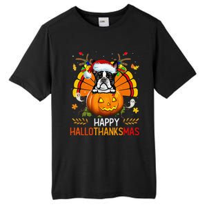 Boston Terrier Happy Hallothanksmas Halloween Christmas Tall Fusion ChromaSoft Performance T-Shirt