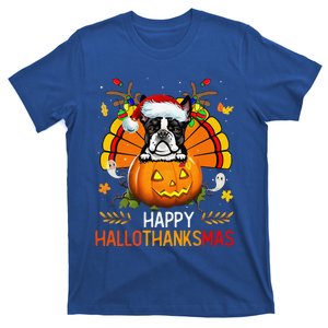 Boston Terrier Happy Hallothanksmas Halloween Christmas T-Shirt