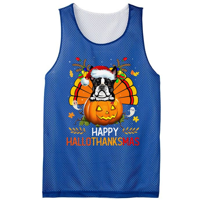 Boston Terrier Happy Hallothanksmas Halloween Christmas Mesh Reversible Basketball Jersey Tank