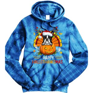 Boston Terrier Happy Hallothanksmas Halloween Christmas Tie Dye Hoodie