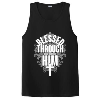 Blessed Through Him Christian Strong PosiCharge Competitor Tank