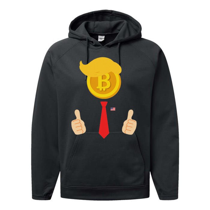 Bitcoin Trump Hair Cryptocurrency President Trump 45 47 Maga Performance Fleece Hoodie