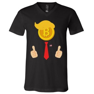 Bitcoin Trump Hair Cryptocurrency President Trump 45 47 Maga V-Neck T-Shirt