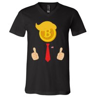 Bitcoin Trump Hair Cryptocurrency President Trump 45 47 Maga V-Neck T-Shirt