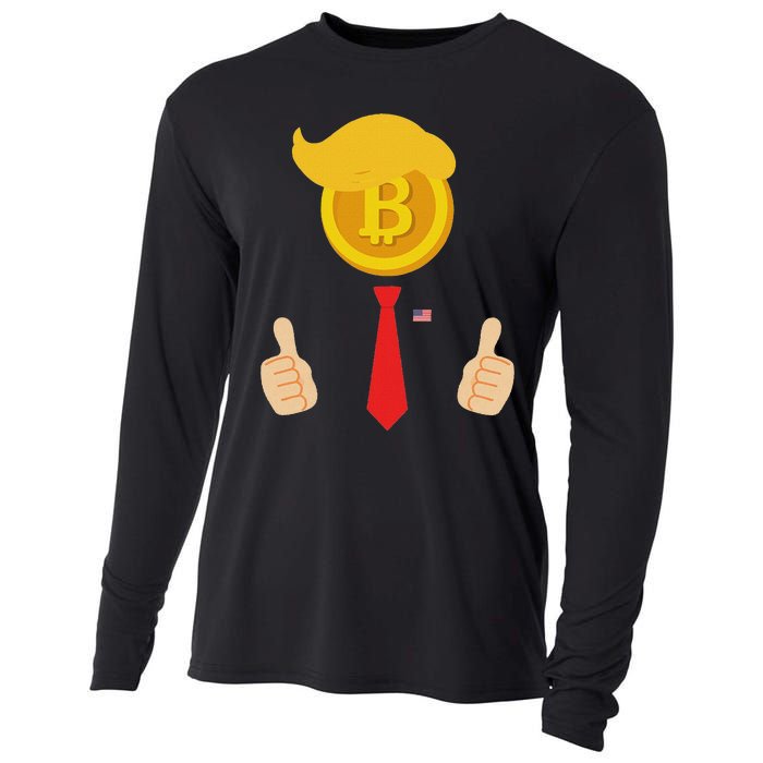 Bitcoin Trump Hair Cryptocurrency President Trump 45 47 Maga Cooling Performance Long Sleeve Crew