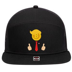 Bitcoin Trump Hair Cryptocurrency President Trump 45 47 Maga 7 Panel Mesh Trucker Snapback Hat