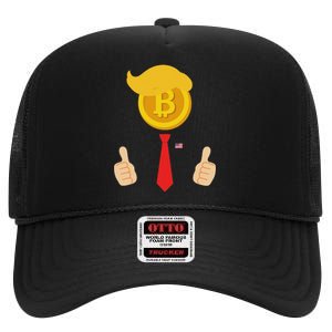 Bitcoin Trump Hair Cryptocurrency President Trump 45 47 Maga High Crown Mesh Back Trucker Hat