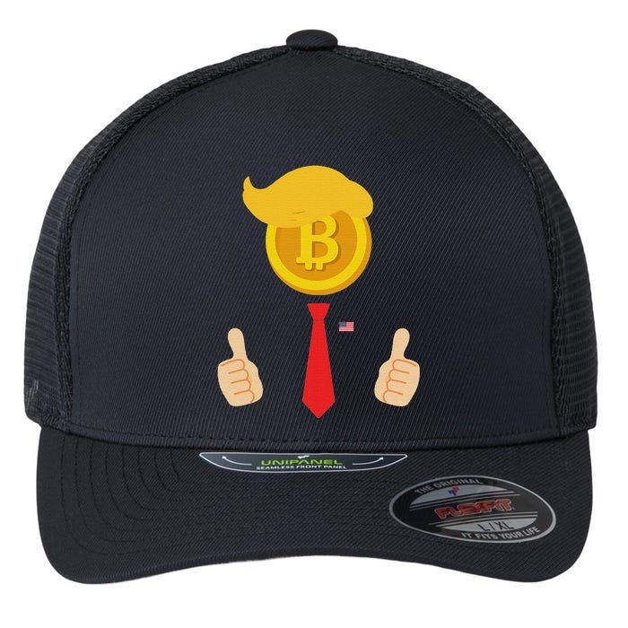 Bitcoin Trump Hair Cryptocurrency President Trump 45 47 Maga Flexfit Unipanel Trucker Cap