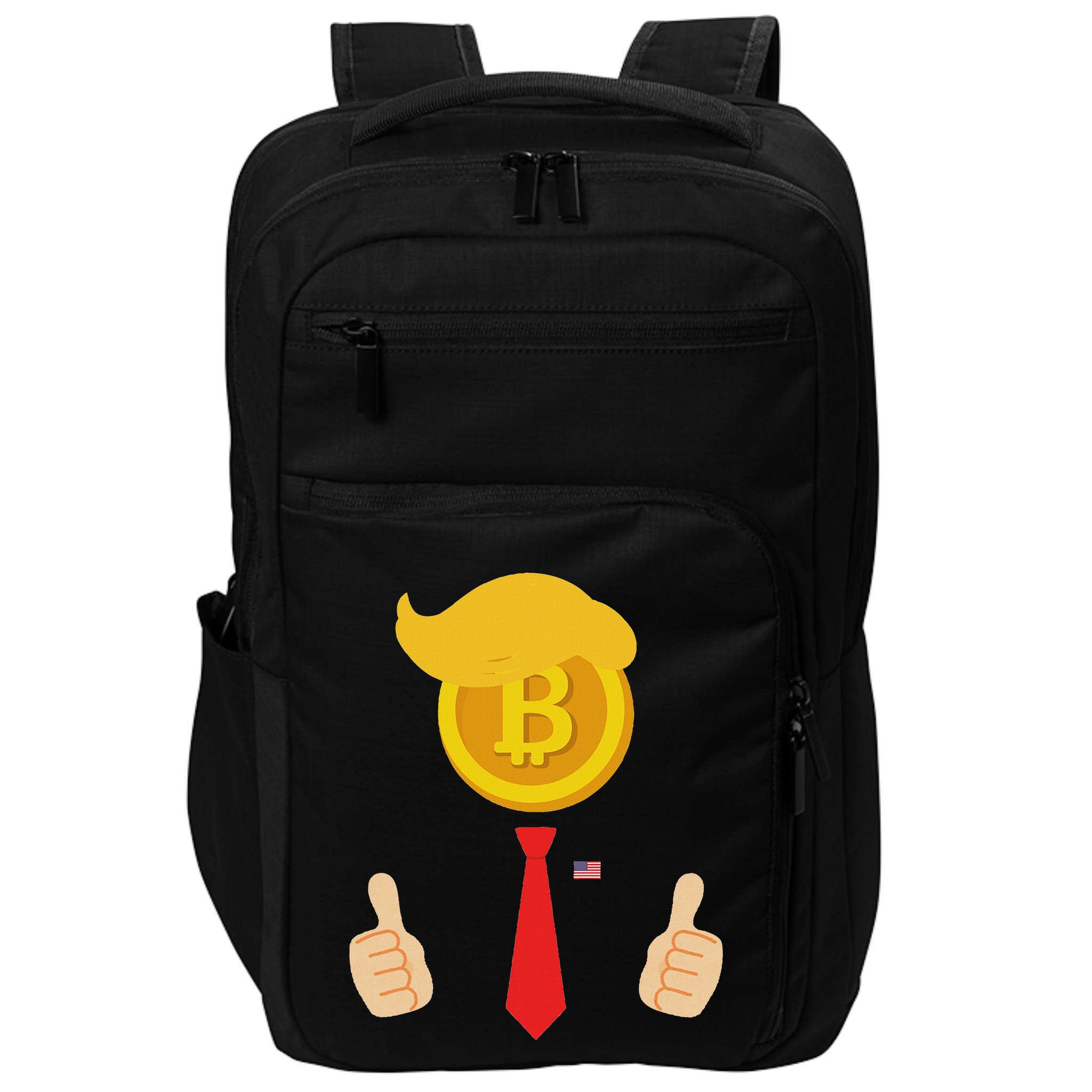 Bitcoin Trump Hair Cryptocurrency President Trump 45 47 Maga Impact Tech Backpack