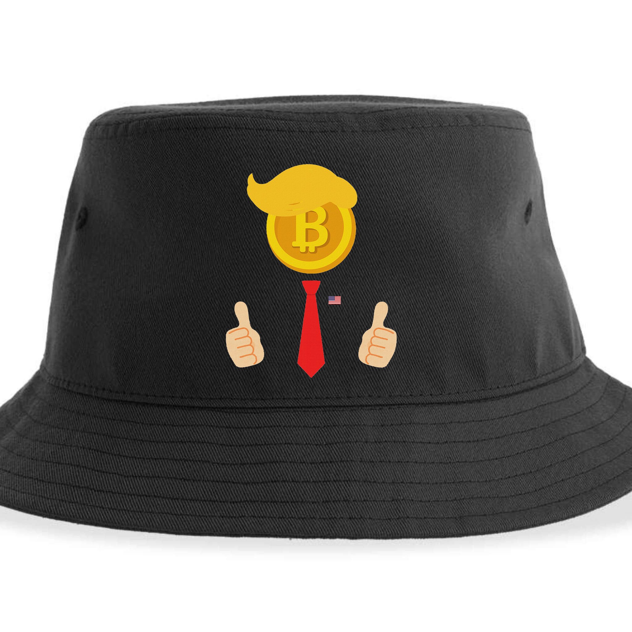 Bitcoin Trump Hair Cryptocurrency President Trump 45 47 Maga Sustainable Bucket Hat