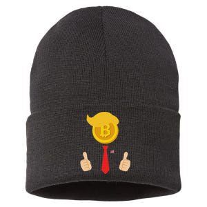 Bitcoin Trump Hair Cryptocurrency President Trump 45 47 Maga Sustainable Knit Beanie