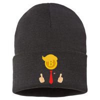 Bitcoin Trump Hair Cryptocurrency President Trump 45 47 Maga Sustainable Knit Beanie