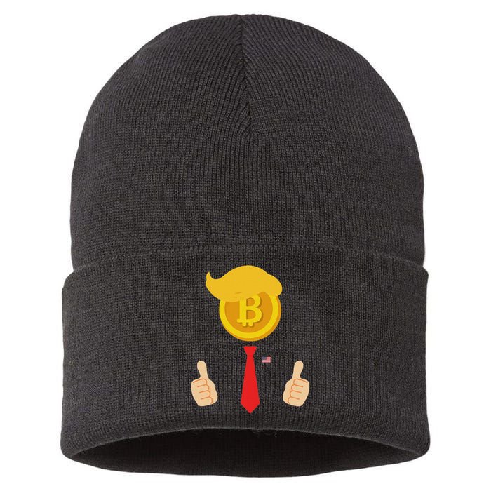 Bitcoin Trump Hair Cryptocurrency President Trump 45 47 Maga Sustainable Knit Beanie