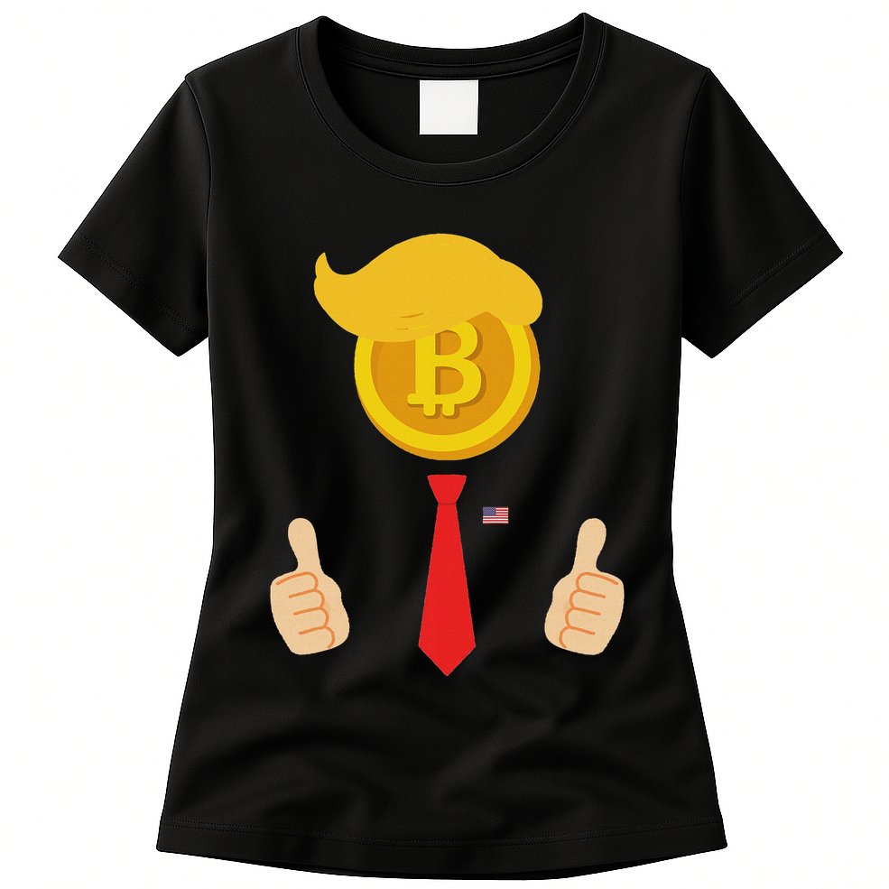 Bitcoin Trump Hair Cryptocurrency President Trump 45 47 Maga Womens T-Shirt