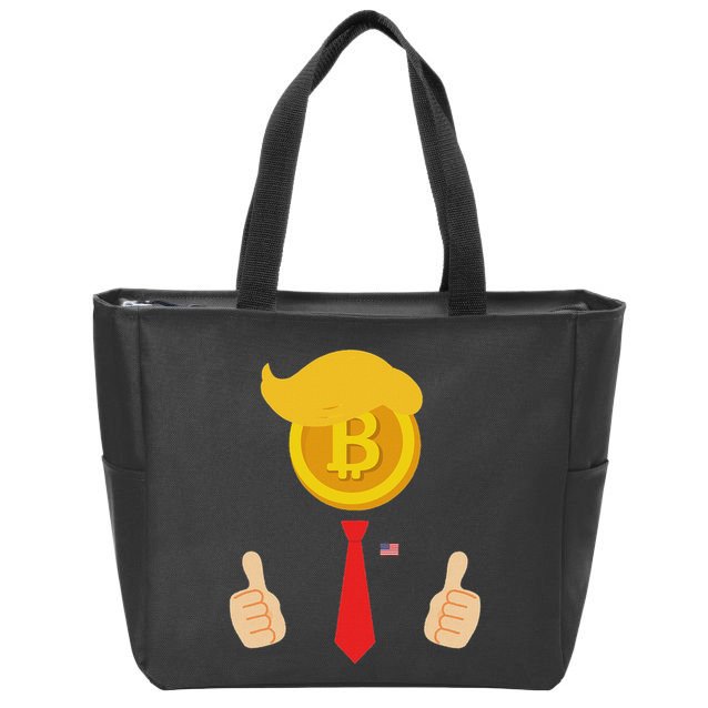Bitcoin Trump Hair Cryptocurrency President Trump 45 47 Maga Zip Tote Bag