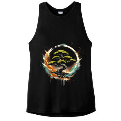 Bonsai Tree In Japanese Zen Buddhist Enso Circle Christmas Ladies PosiCharge Tri-Blend Wicking Tank