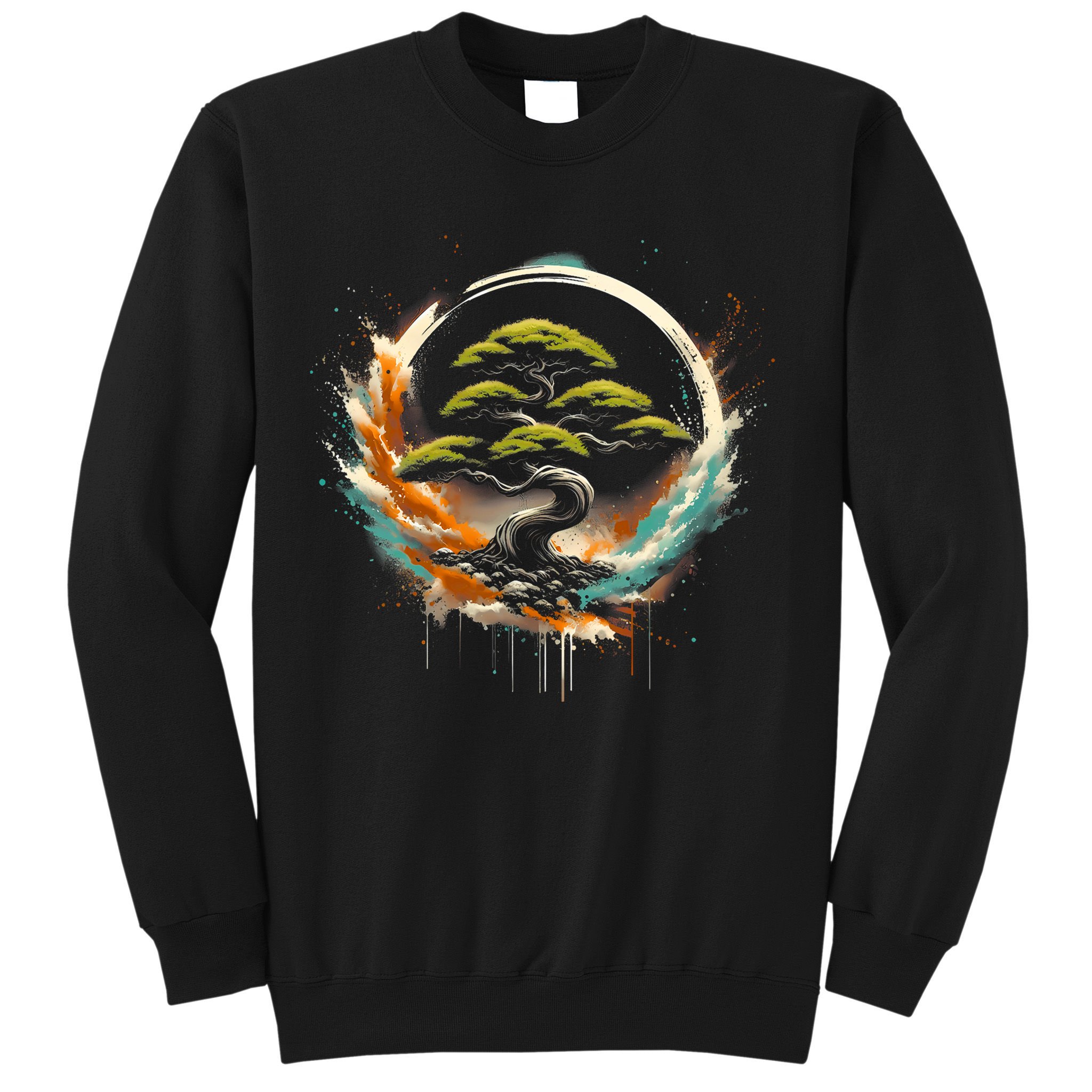 Bonsai Tree In Japanese Zen Buddhist Enso Circle Christmas Sweatshirt