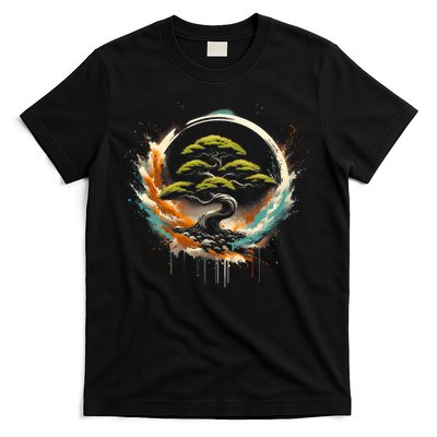 Bonsai Tree In Japanese Zen Buddhist Enso Circle Christmas T-Shirt