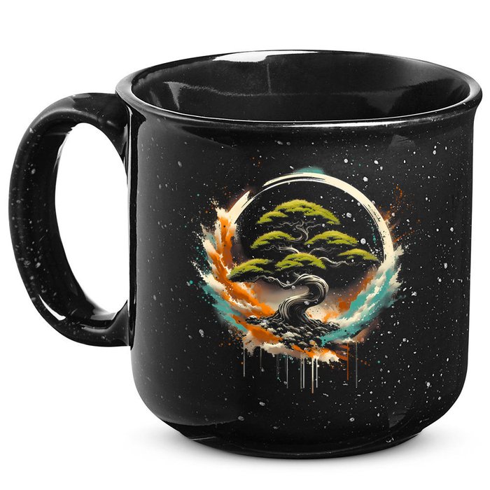 Bonsai Tree In Japanese Zen Buddhist Enso Circle Christmas 15oz Campfire Ceramic Mug