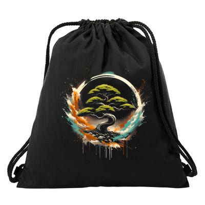 Bonsai Tree In Japanese Zen Buddhist Enso Circle Christmas Drawstring Bag
