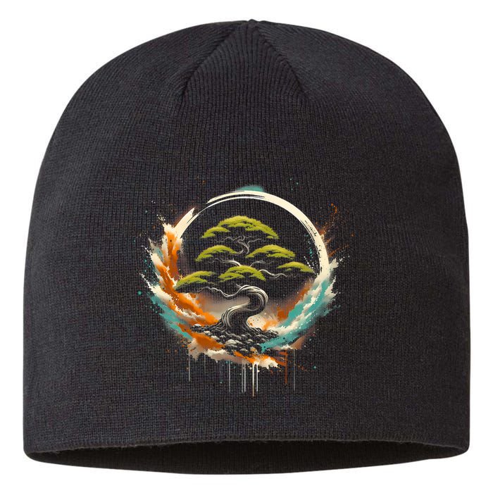Bonsai Tree In Japanese Zen Buddhist Enso Circle Christmas Sustainable Beanie
