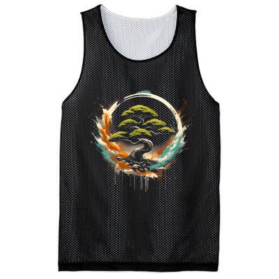 Bonsai Tree In Japanese Zen Buddhist Enso Circle Christmas Mesh Reversible Basketball Jersey Tank