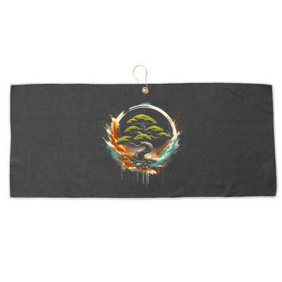 Bonsai Tree In Japanese Zen Buddhist Enso Circle Christmas Large Microfiber Waffle Golf Towel