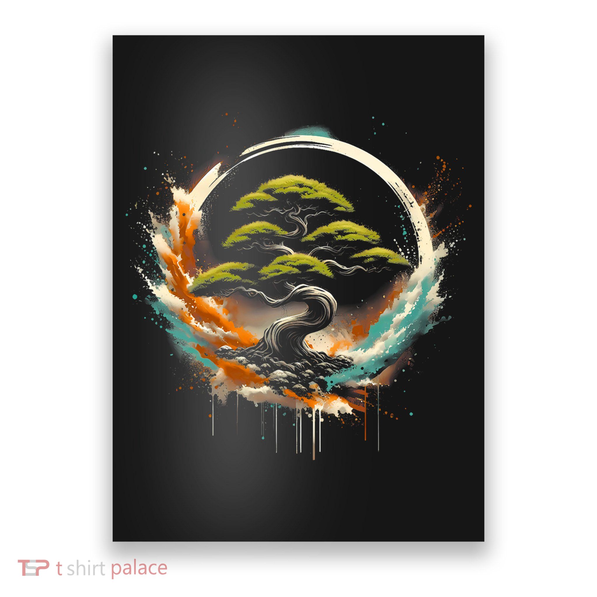 Bonsai Tree In Japanese Zen Buddhist Enso Circle Christmas Poster