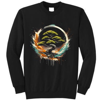 Bonsai Tree In Japanese Zen Buddhist Enso Circle Christmas Tall Sweatshirt