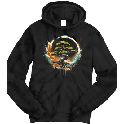 Bonsai Tree In Japanese Zen Buddhist Enso Circle Christmas Tie Dye Hoodie