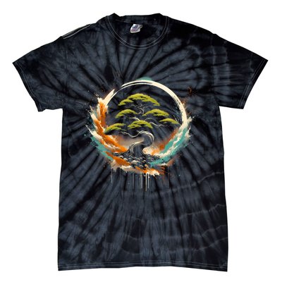 Bonsai Tree In Japanese Zen Buddhist Enso Circle Christmas Tie-Dye T-Shirt