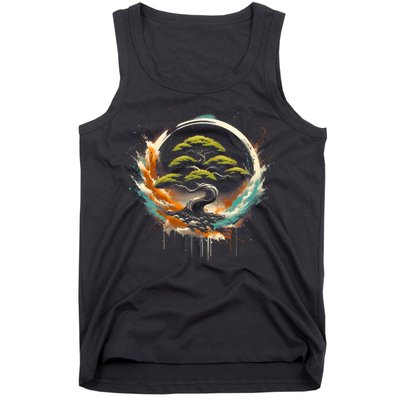 Bonsai Tree In Japanese Zen Buddhist Enso Circle Christmas Tank Top