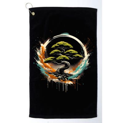 Bonsai Tree In Japanese Zen Buddhist Enso Circle Christmas Golf Towel