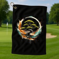 Bonsai Tree In Japanese Zen Buddhist Enso Circle Christmas Golf Towel