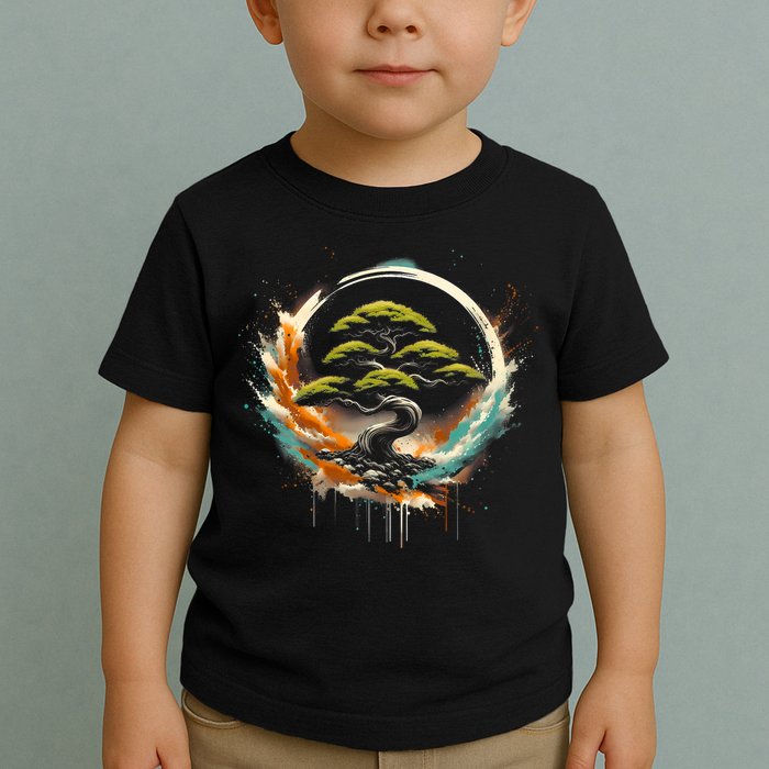 Bonsai Tree In Japanese Zen Buddhist Enso Circle Christmas Toddler T-Shirt