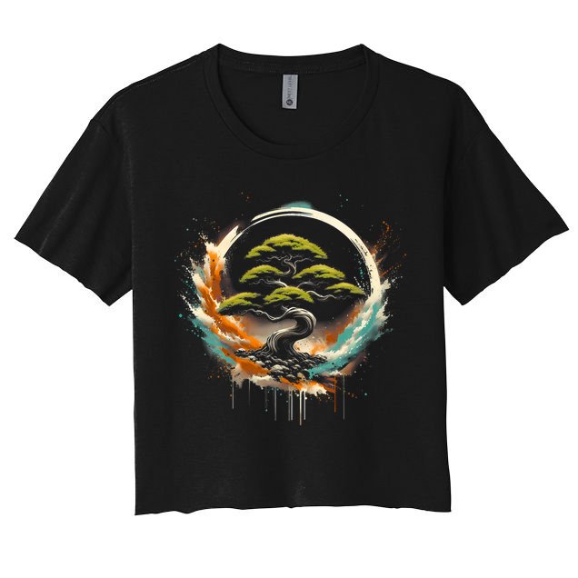 Bonsai Tree In Japanese Zen Buddhist Enso Circle Christmas Crop Top