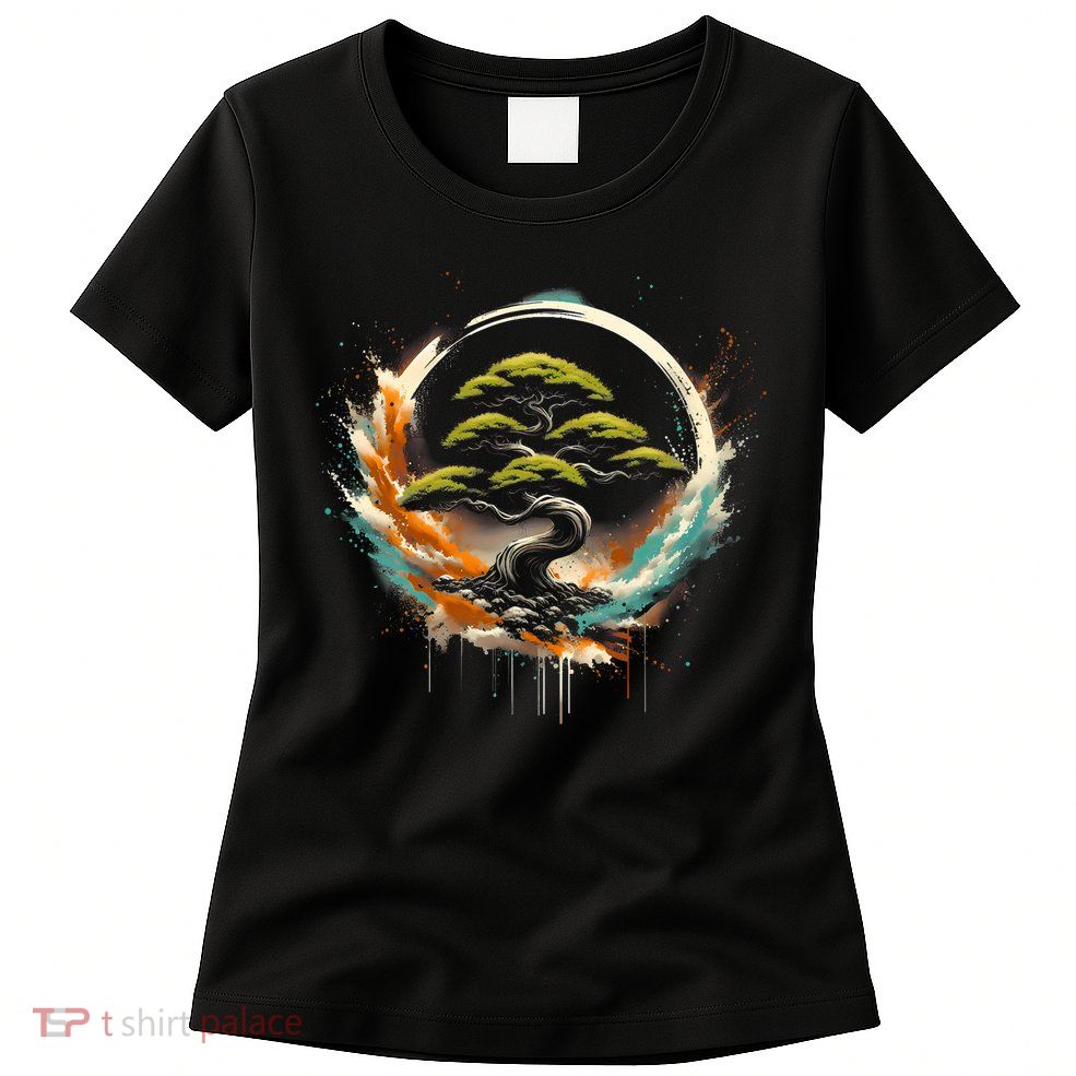 Bonsai Tree In Japanese Zen Buddhist Enso Circle Christmas Womens T-Shirt